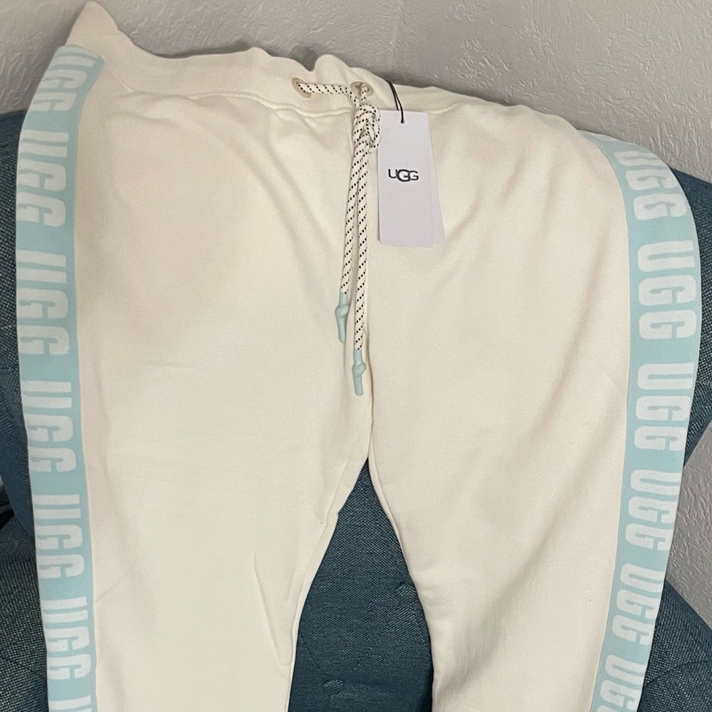 UGG Cream Joggers with Light Blue Accents